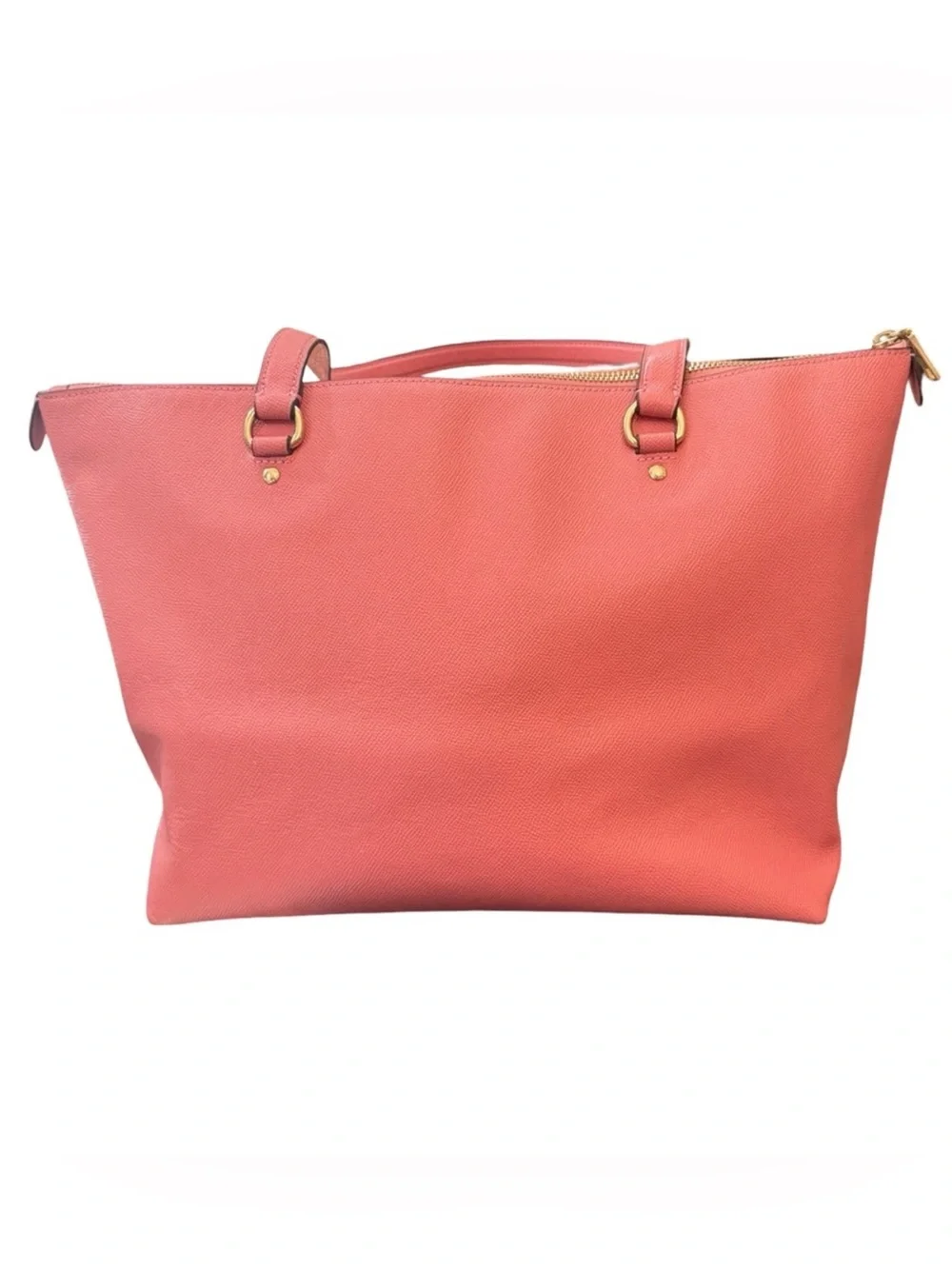 Summer Coach Coral-Red Leather Tote with Gold Hardware